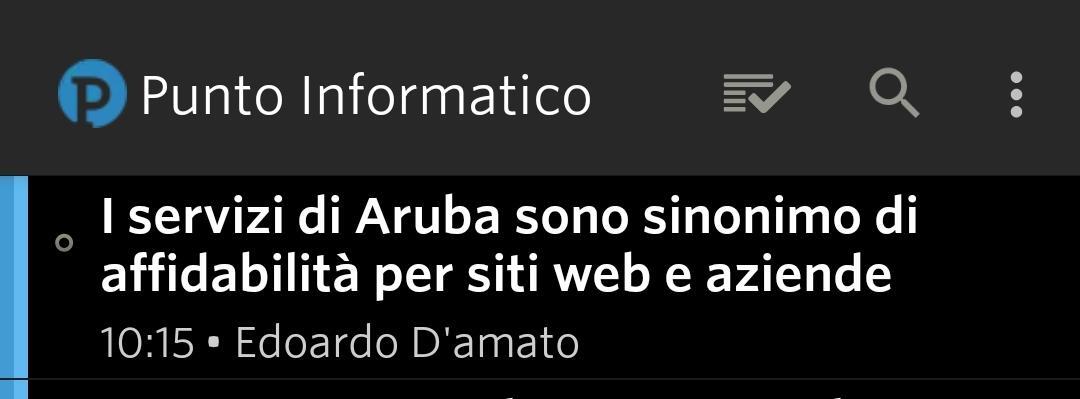 Articolo di punto informatico che titola "I servizi di Aruba sono sinonimo di affidabilità per siti web e aziende" 